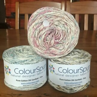 Pure Cotton Confetti Colours - Five. 5 randomly sprinkled colours give you a beautifully themed yarn colour palette on a single ball of yarn.